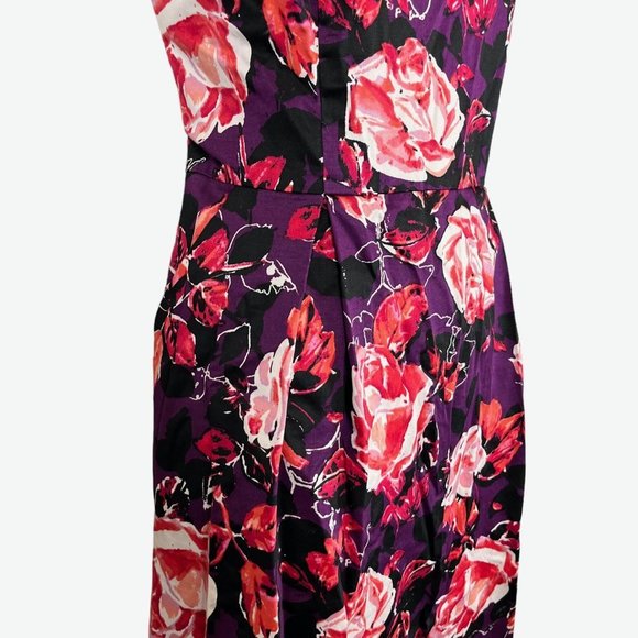 Apt 9 Stretch Women's Purple Coral Pink Floral Sleeveless Box Pleated Dress 14 - Picture 6 of 16
